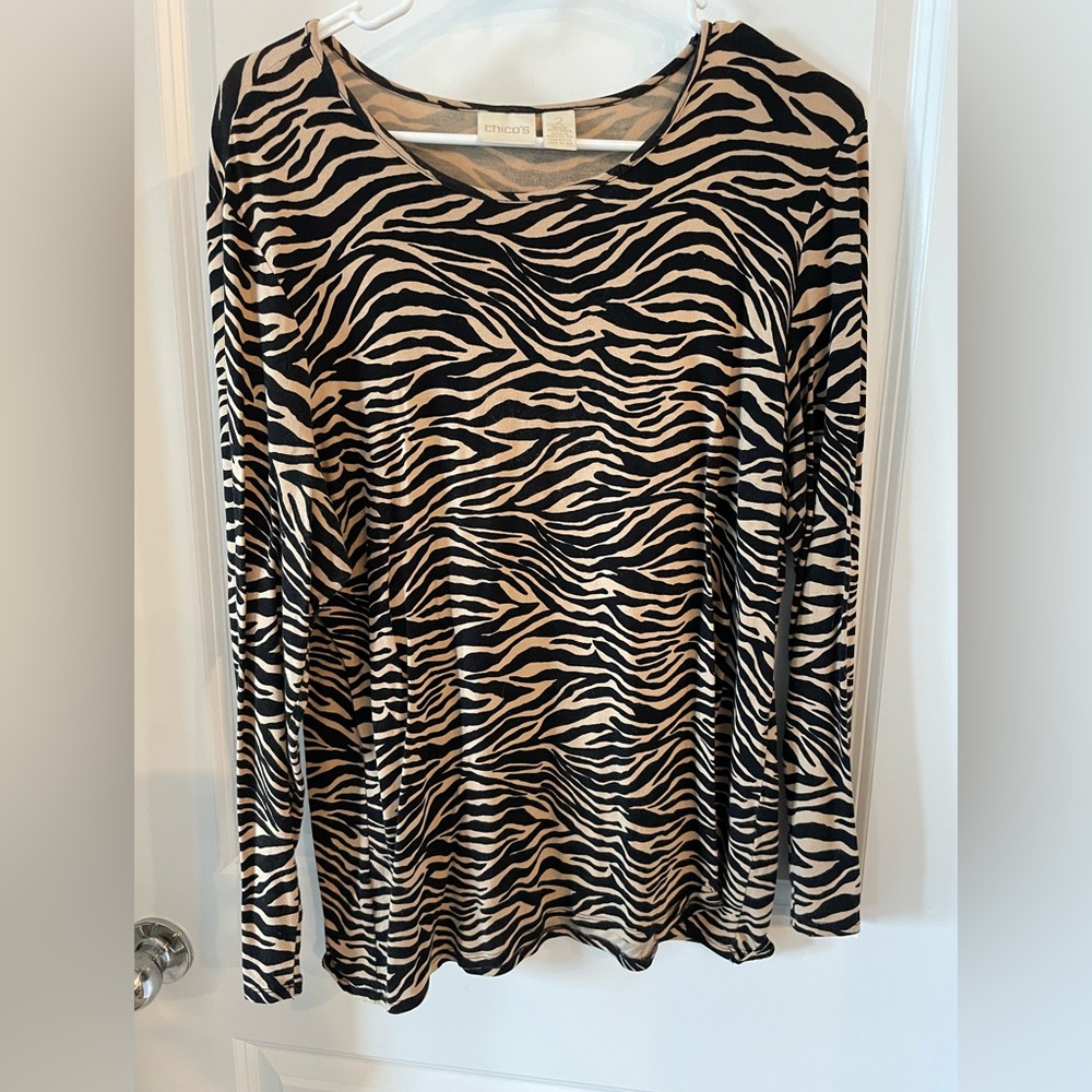Chico's Black and Tan Animal Print Blouse